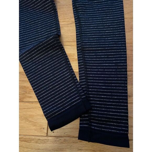 Athleta womens Black Silver Metallic Shimmer Striped pull on mid-rise pants sz M - Picture 2 of 8